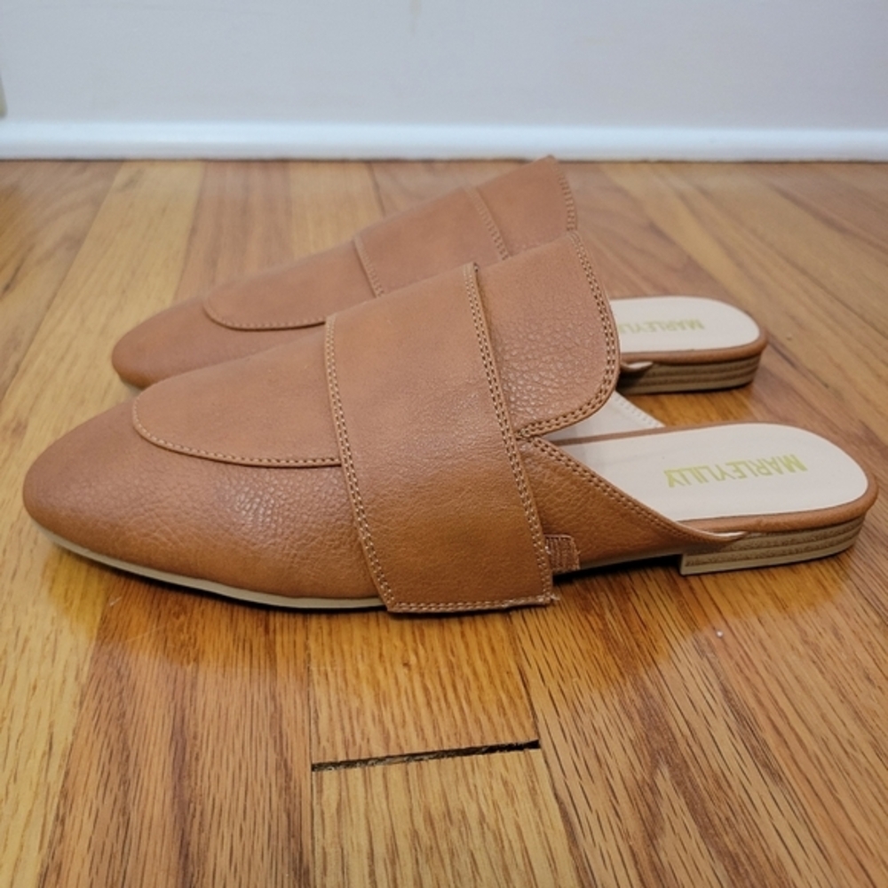 MarleyLilly Slide on Loafers Mules Faux Leather Size 9 Brown‎ Preppy Office Work - Picture 7 of 14